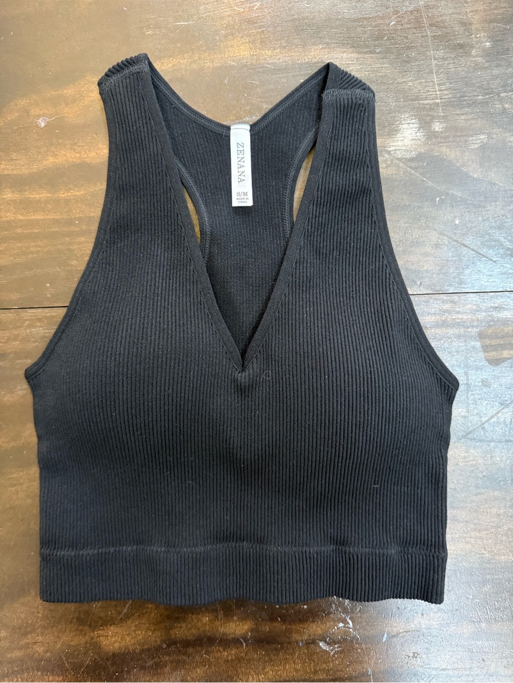 Zenana Outfitters Black Ribbed V-Neck Crop Tank
